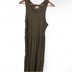 Nation Los Angeles Olive Green Sleeveless Pima Cotton Tiered Maxi Dress Size M